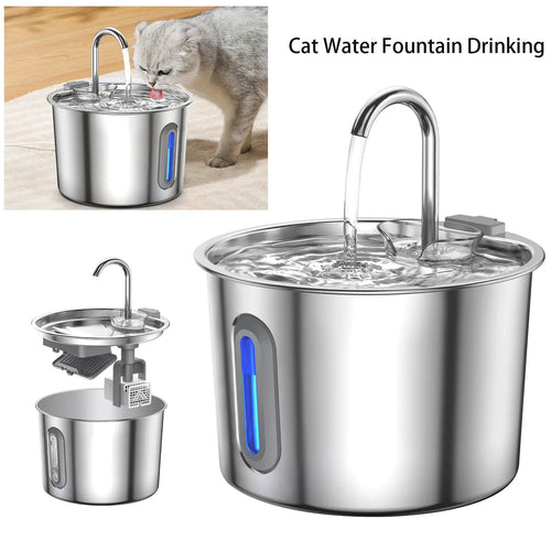 Fontaine à Eau Silencieuse en Inox pour chiens et chats